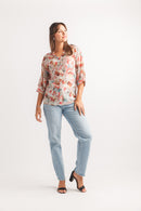 Floral Printed Short Sleeve Top With Back Button
