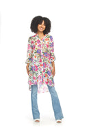 Floral Button-Front Tunic with Tab Sleeves