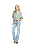 Short Sleeve Tie Top With Floral Detail