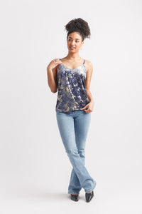 SPAGHETTI STRAP CRUSHED VELVET TOP