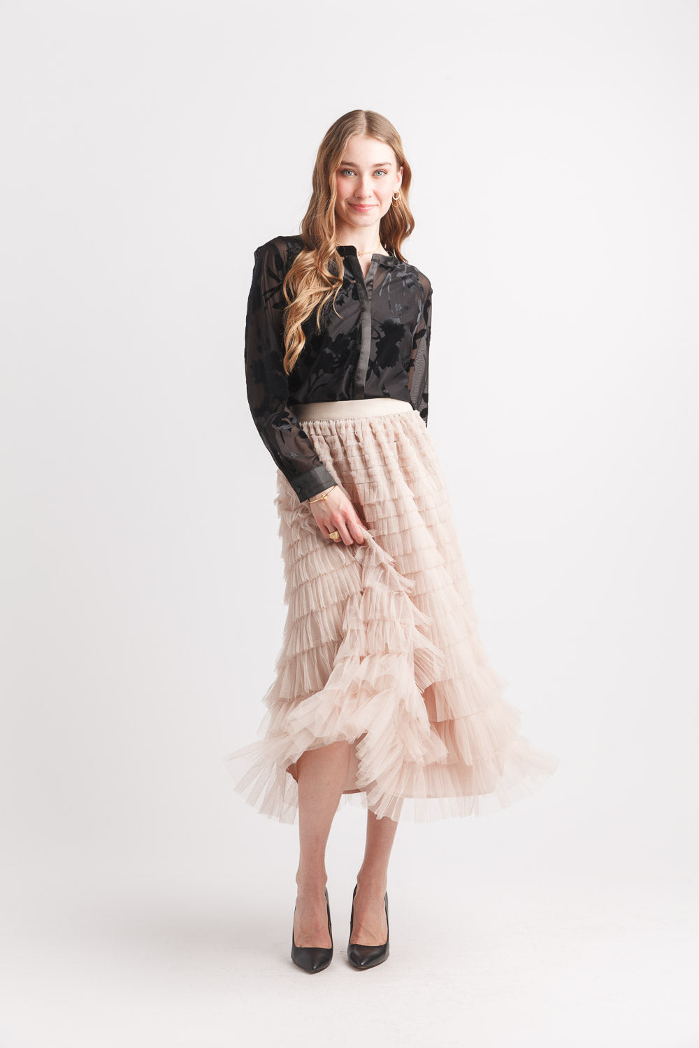 Mesh Tiered Ruffle Skirt