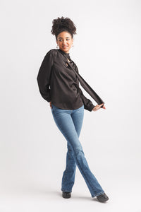 SOLID SATIN TOP WITH NECK TIE
