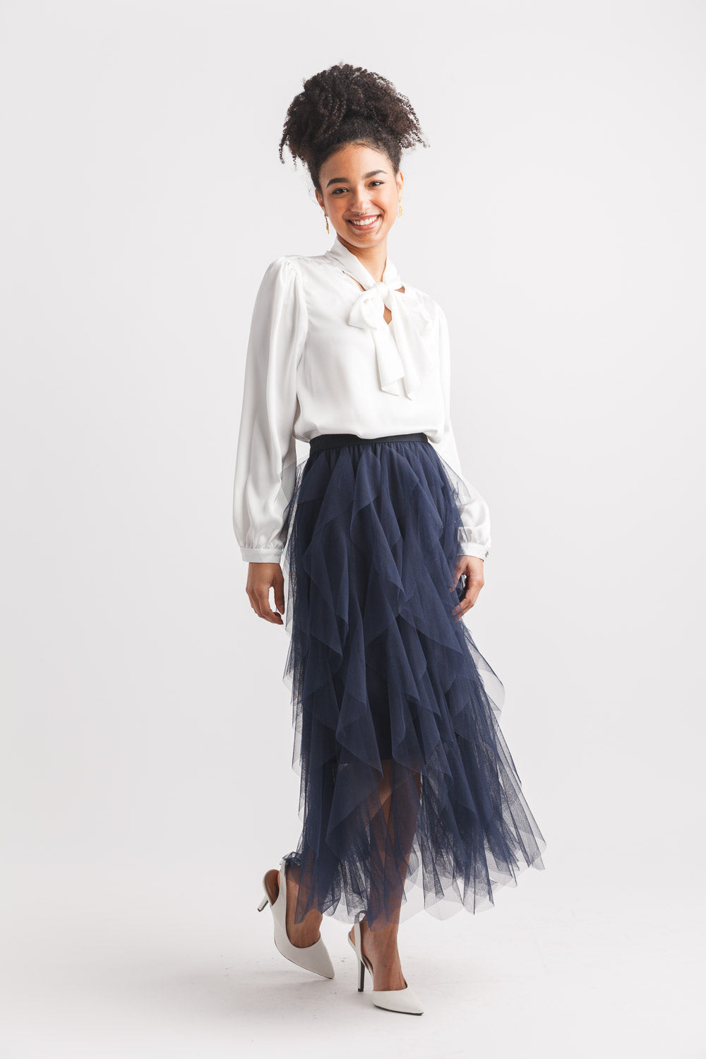 SOLID SATIN TOP WITH NECK TIE