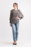 Geo Print Balloon Sleeve Georgette Blouse