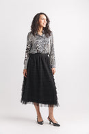 Satin Mixed Animal Print Collared Button Front Blouse