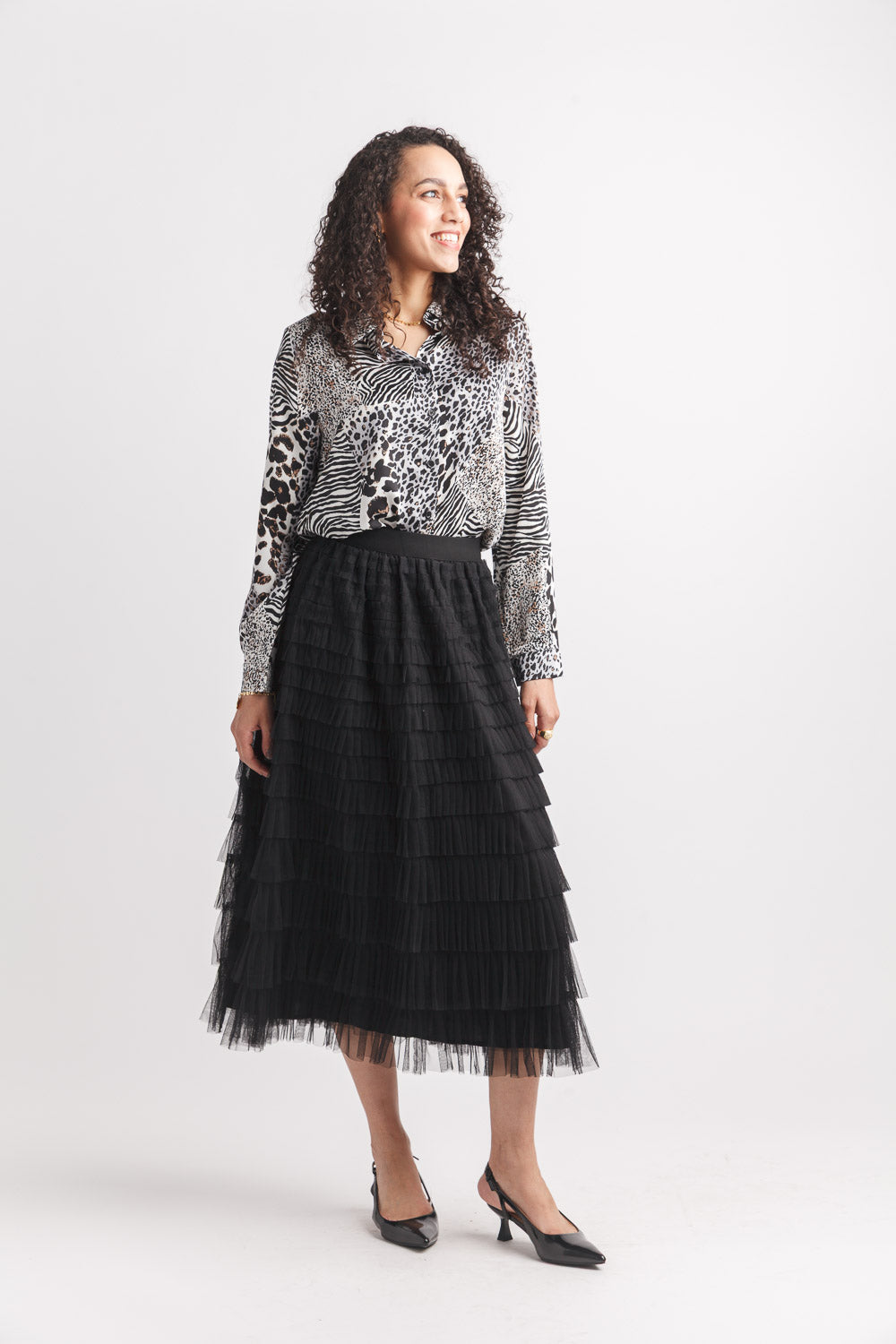 Mesh Tiered Ruffle Skirt