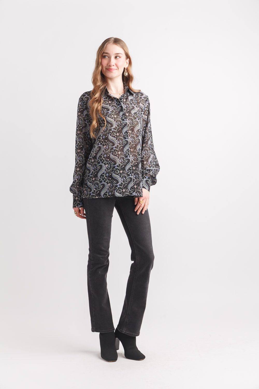 Floral Paisley Collared Button Front Blouse