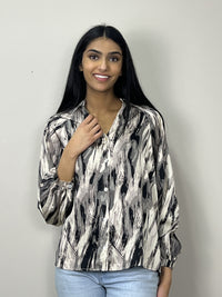 Abstract Satin Blouse With Balloon Sleeves