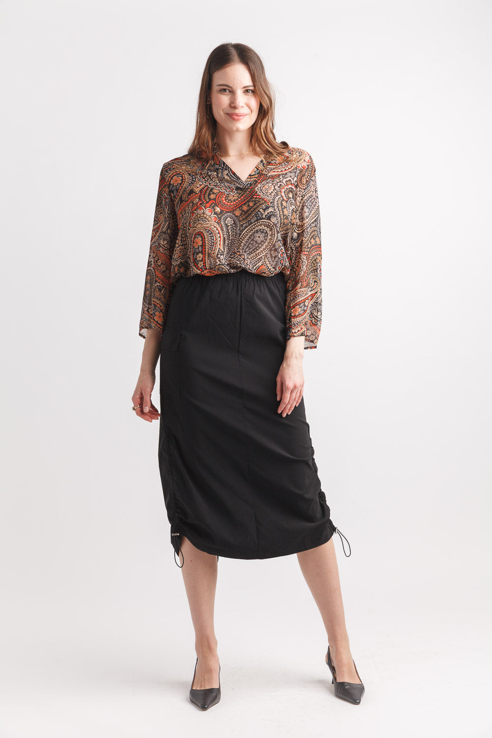 Paisley Print Tab Sleeve Blouse