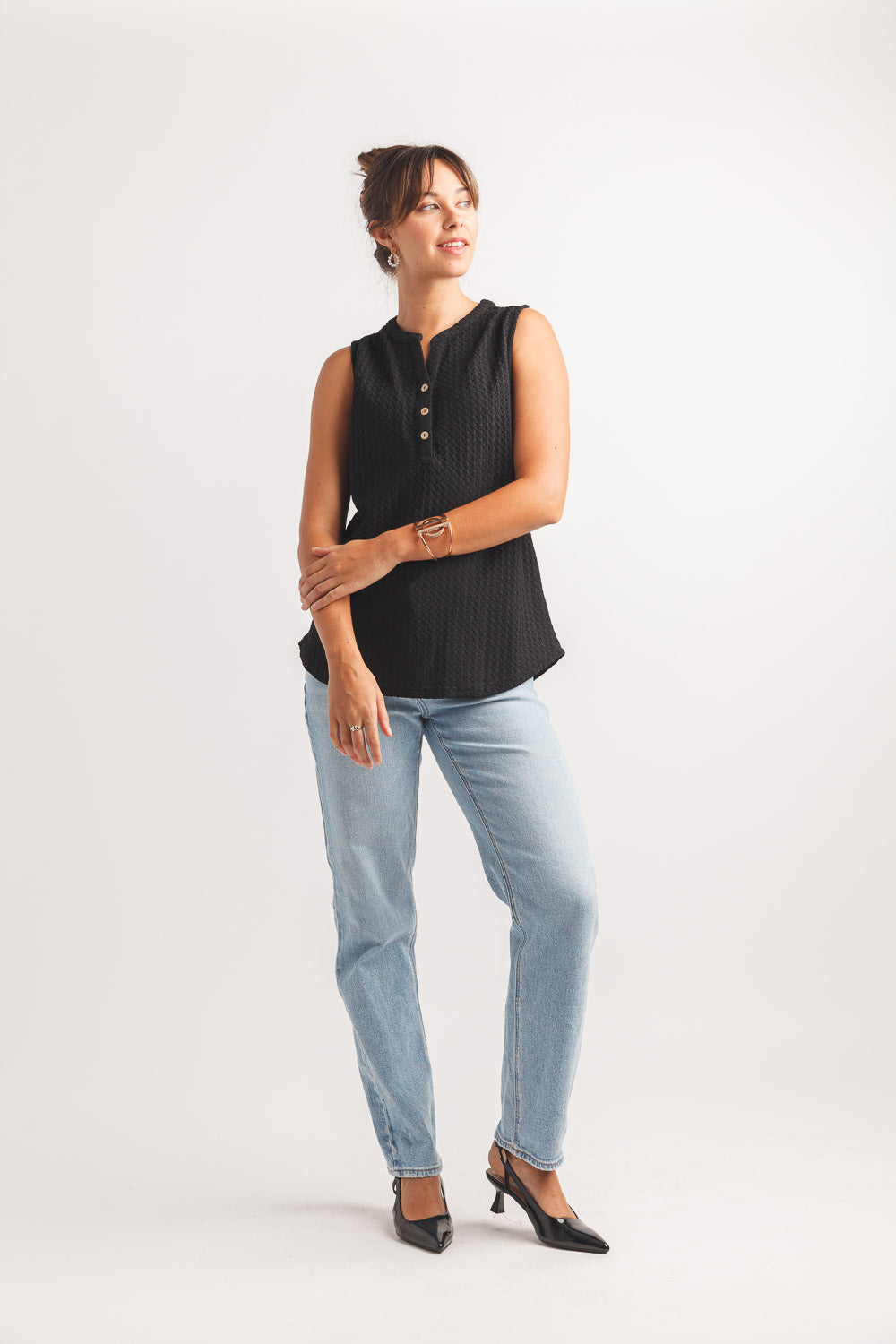 Textured Henley Sleeveless Top