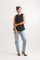 Textured Henley Sleeveless Top