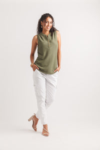 Textured Henley Sleeveless Top