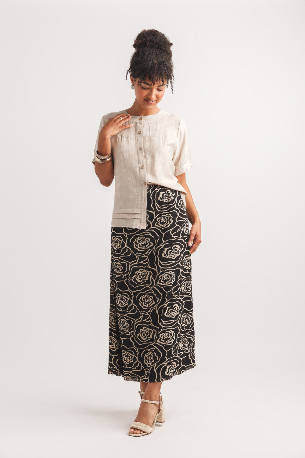 Mesh Floral Skirt with Elastic Waist