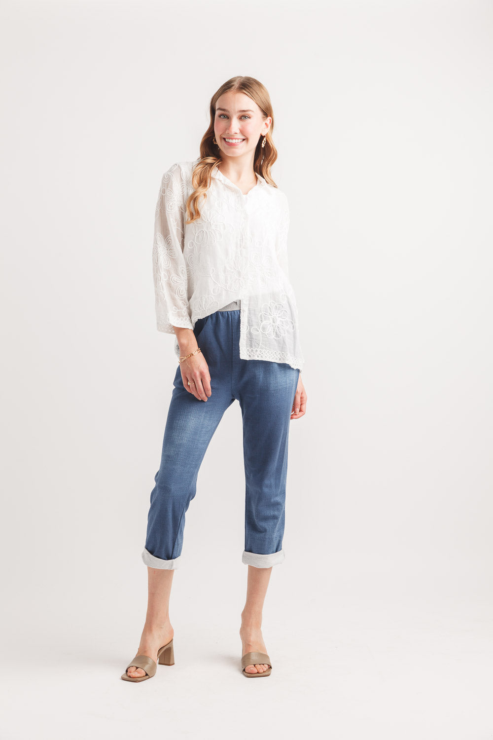 Collared Blouse with Floral Soutache Details