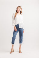 Collared Blouse with Floral Soutache Details