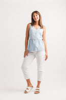Striped V Neck Ruffle Hem Top