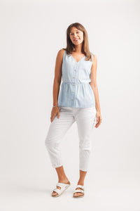 Striped V Neck Ruffle Hem Top