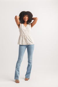 Striped V Neck Ruffle Hem Top