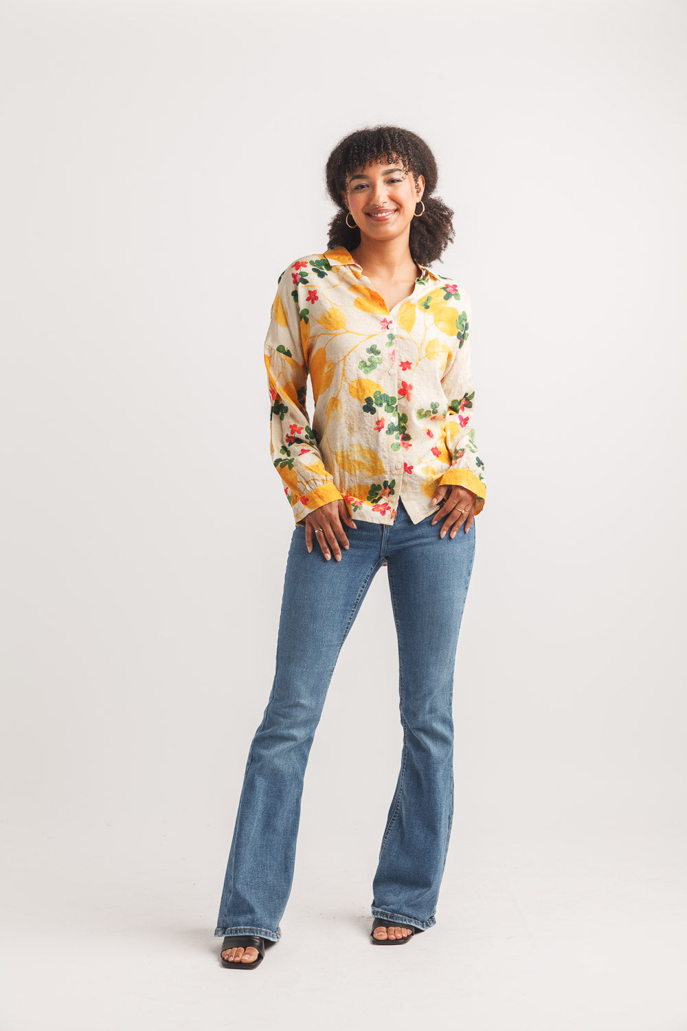 Collared Lemon Print Blouse