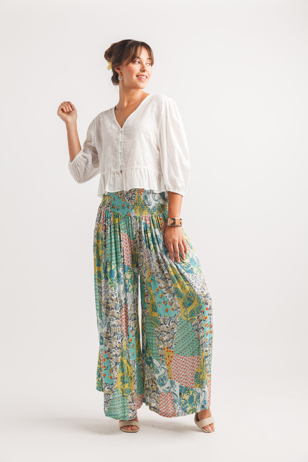 Embraoded Blouse With Elastic Cuffs