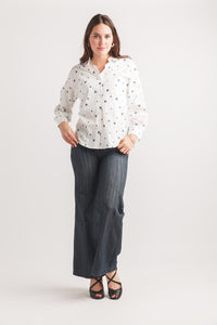Embroided Collared Button Front Blouse