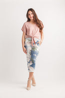 Textured Short Sleeve Button Tie Top
