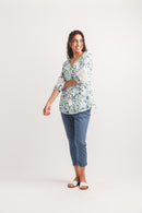 Floral Elastic Neck Blouse With Lace Inset
