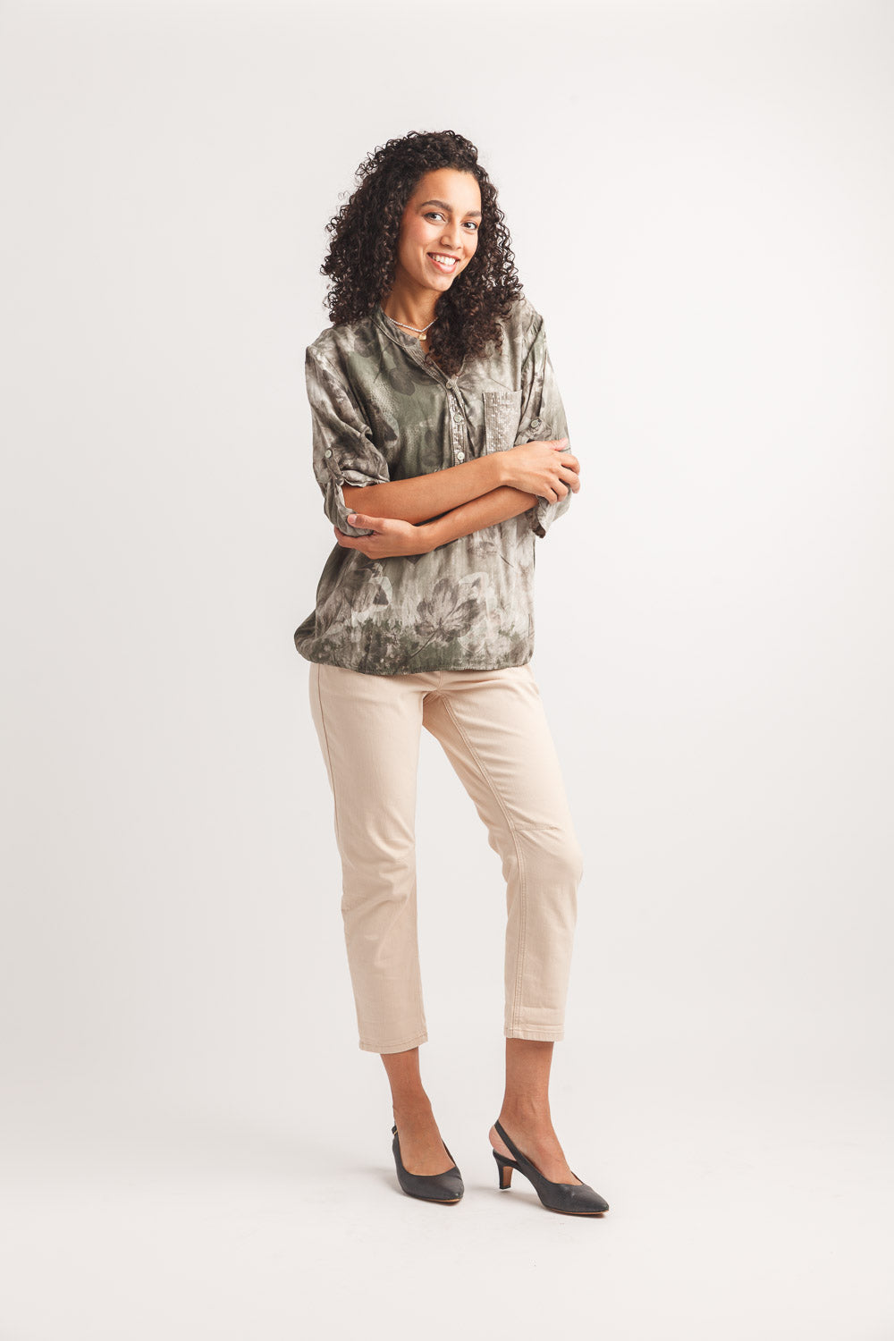 Tie Dye Tab Short Blouse With Sequins Detail