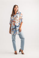 Circle Print V Neck Short Sleeve BF Blouse  W TIE (Copy)