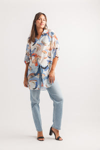 Circle Print V Neck Short Sleeve BF Blouse  W TIE (Copy)