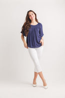 Swiss Dot Off The Shoulder Bell Sleeve Blouse