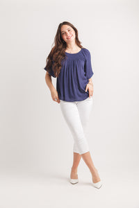 Swiss Dot Off The Shoulder Bell Sleeve Blouse