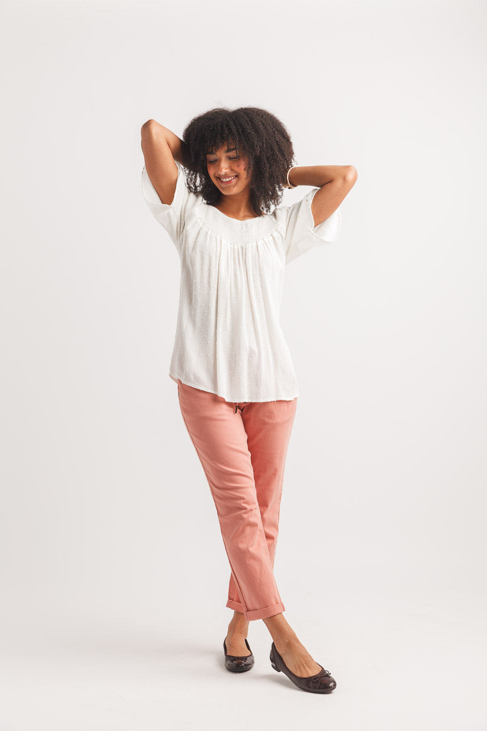 Swiss Dot Off The Shoulder Bell Sleeve Blouse