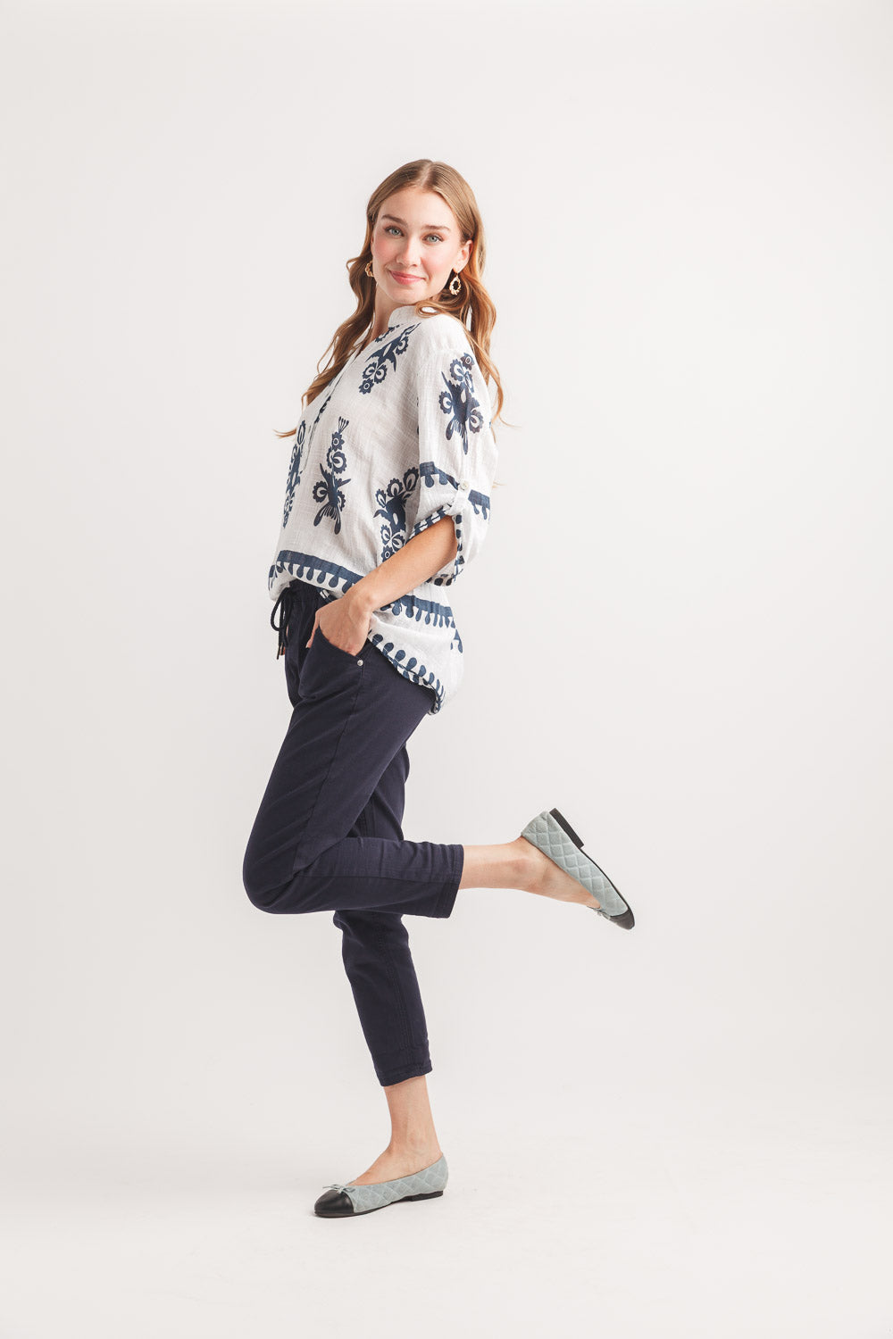 Ikat Look Printed Henley Top