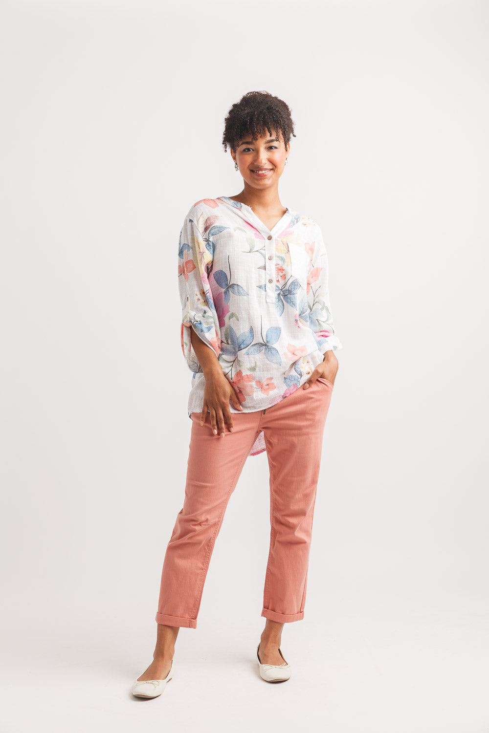 Floral Linen SHIRT WITH SEQUIN POCKET