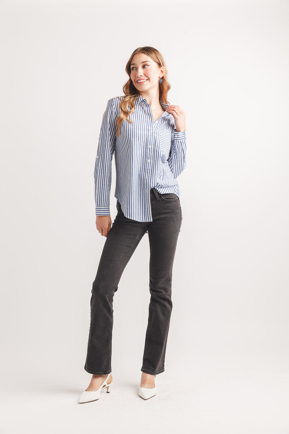 Striped Cotton Button Front Shirt