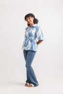 Floral Balloon Sleeve Shirt With Tie Belt