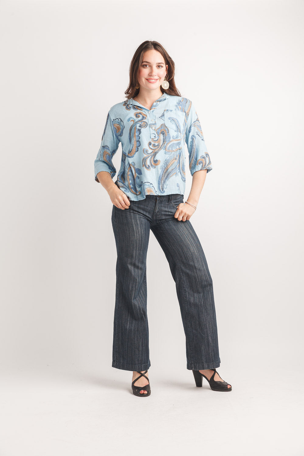 Paisley Printed Henley Top