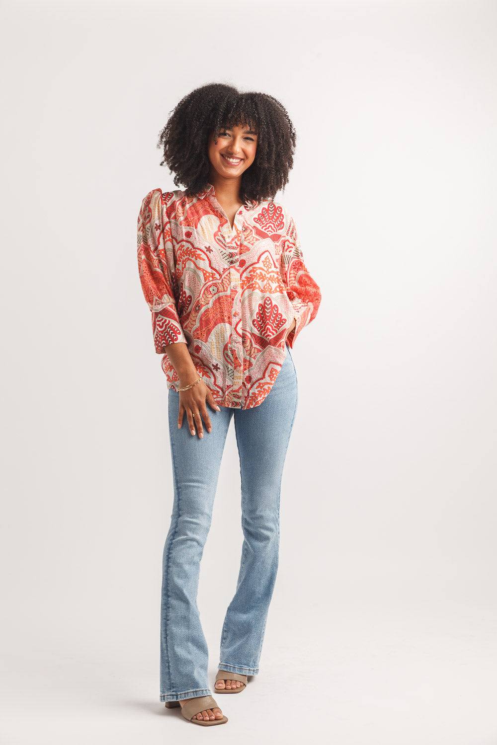 Printed Button Front Shirt