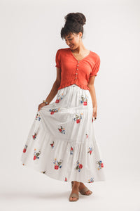 Embroidered Maxi Skirt With Elastic Waist