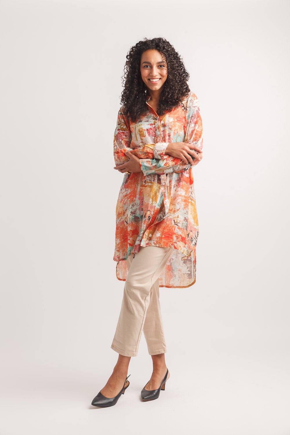 Vintage Floral Tunic With Tab Sleeve