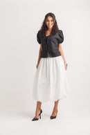 Bubble Hem Midi Skirt with Elastic Waist