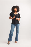 Puff Sleeve Blouse With Elastic Back Bow Detail