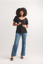 Puff Sleeve Blouse With Elastic Back Bow Detail