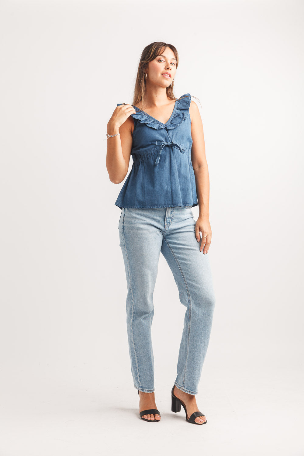 Denim Ruffle Top
