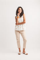 Embroidered Button Front Blouse With Lace Inset