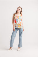 Printed Tropical V Neck Blouse