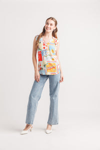 Printed Tropical V Neck Blouse