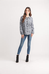 Flocked Check Collared Button Front Shirt