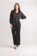 Satin Wide Leg Pant With Elastic Waist And Pockets